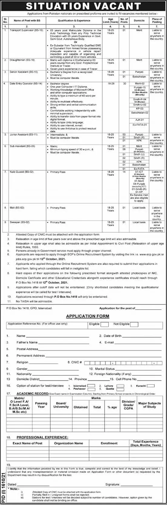 Election Commission of Pakistan Jobs 2021 – Election Commission of Pakistan (ECP) Islamabad Jobs 2021 — original advertisement