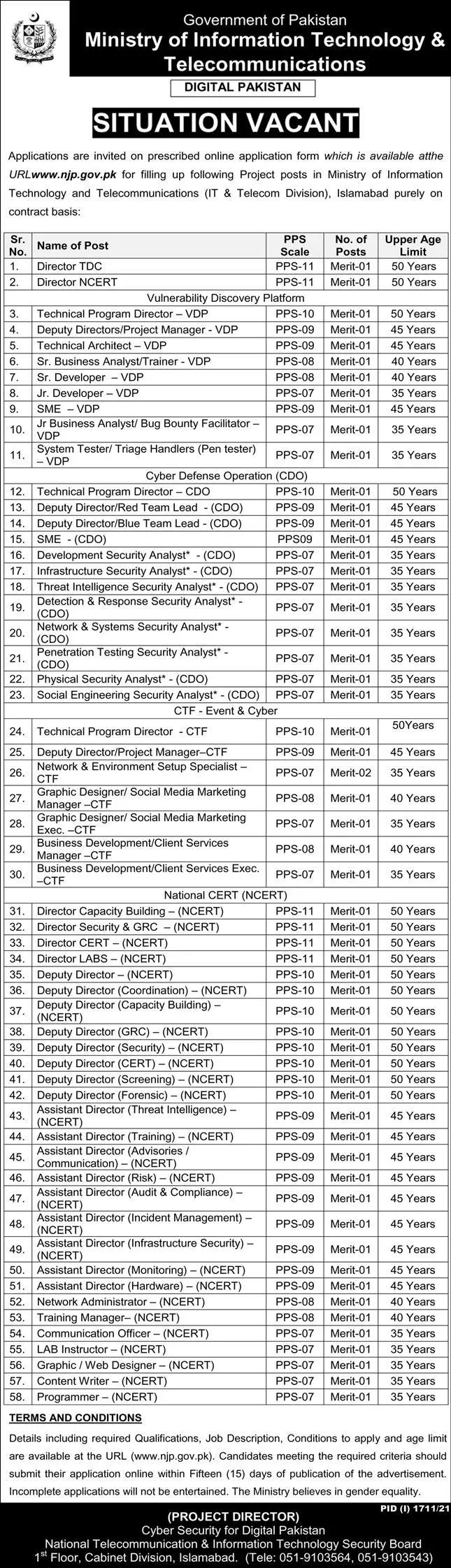 Jobs Ministry Information Technology & Telecommunications – Ministry of Information Technology and Telecommunication Jobs 2021 — original advertisement