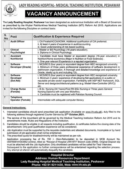 Jobs in  Lady Reading Hospital Medical Teaching Institute – Medical Teaching Institute MTI Khyber Teaching Hospital Peshawar Kpk Jobs 2021 — original advertisement