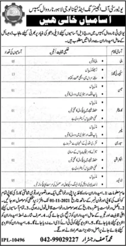 Jobs in University of Engineering and Techology – University of Engineering  & Technology Lahore Jobs 2021 — original advertisement