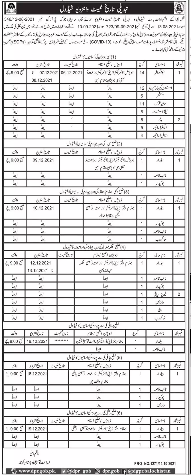 Interviews Agriculture Extension Department Balochistan – Agriculture Department Balochistan Jobs 2021 — original advertisement