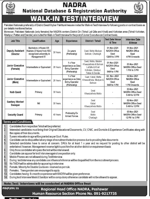 NADRA Kpk Interviews 2021 – National Database and Registration Authority Jobs 2021 — original advertisement