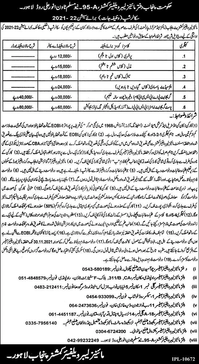 Scholarship Mines Labour Department Punjab – Mines & Minerals Department Punjab Scholarships 2021 — original advertisement