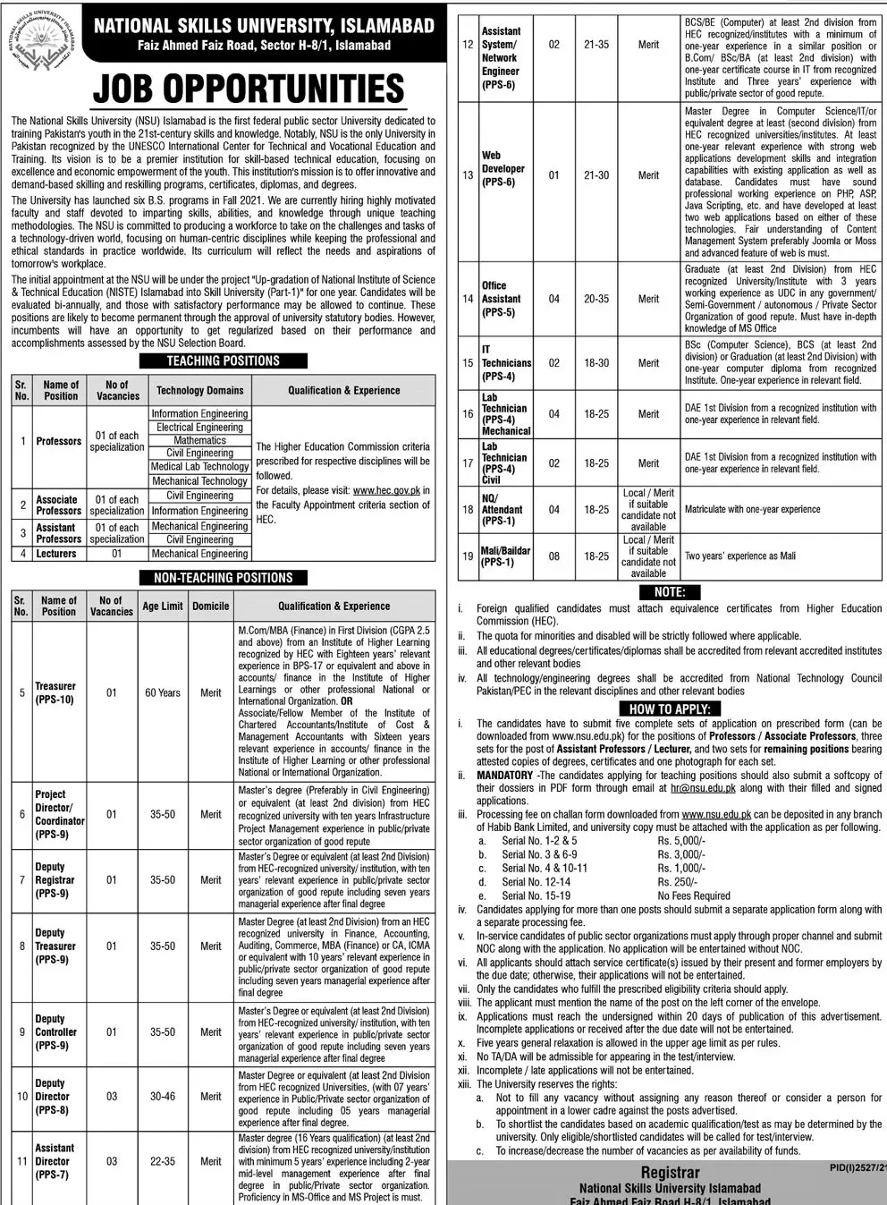 Jobs in National Skills University Islamabad Jobs 2021 — original advertisement