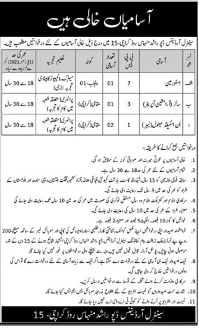 jobs in Central Ordinance depot Rashid Manhaas Karachi – Central Ordnance Depot Jobs 2021 — original advertisement