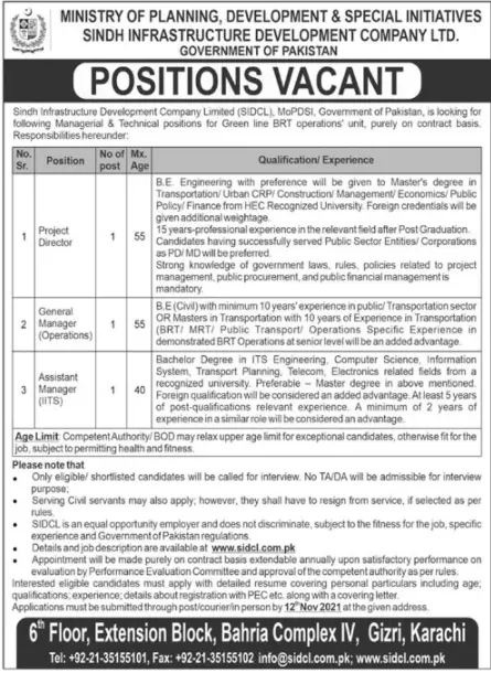 Jobs in Ministry of Planning Development  Sindh – Ministry of Planning, Development and Special Initative Sindh Jobs 2021 — original advertisement