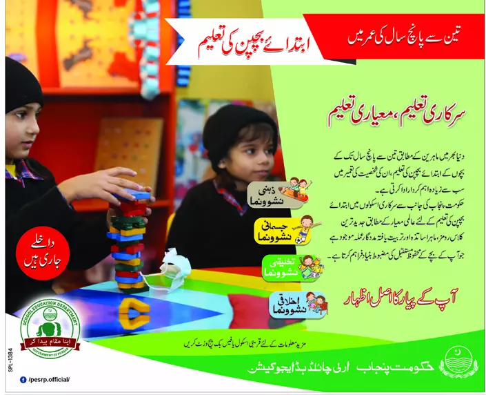 Admission in Early  Childhood Education – Govt of Punjab Admissions 2021 — original advertisement