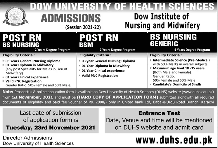 Admission-in-Dow-University-of-Health-Sciences – Dow University of Health Sciences Karachi Admissions 2021 — original advertisement