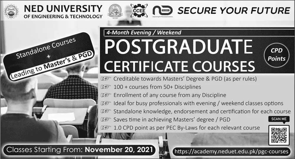 Admission in Ned University of Engineering And Technology Admissions 2021 — original advertisement