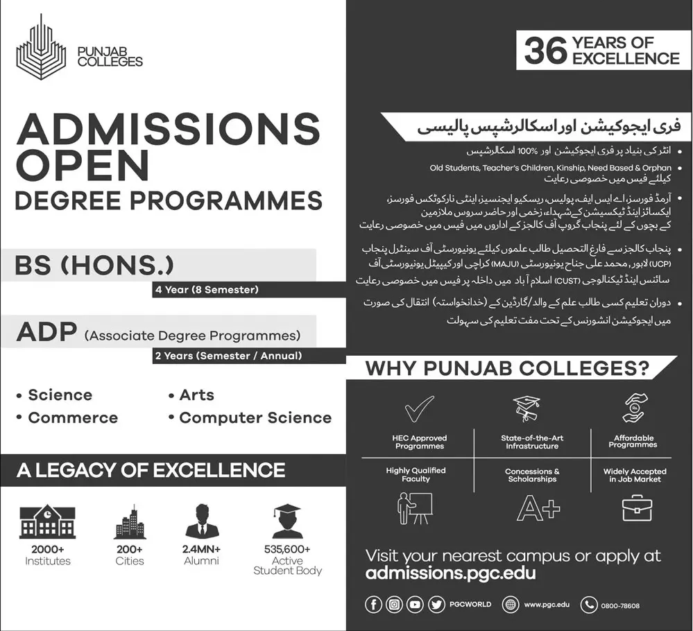 Admission and Scholarships  open in Punjab College – Punjab Higher Education Commission Scholarships 2021 — original advertisement