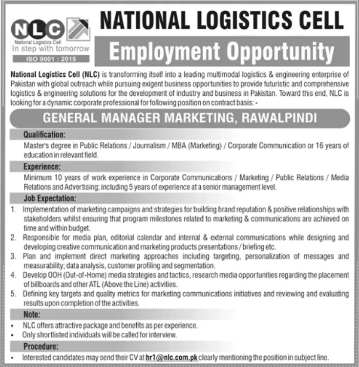 Jobs in National Logistics Cell – National Logistic Cell Rawalpindi Jobs 2021 — original advertisement