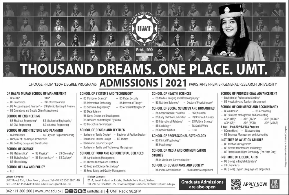 Admission in Pakistan Premier General Research University – Punjab Medical Faculty Lahore Admissions 2021 — original advertisement