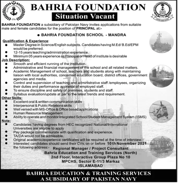 Jobs-in-Bahria-Foundation-in-Mandra – Bahria Foundation Jobs 2021 — original advertisement