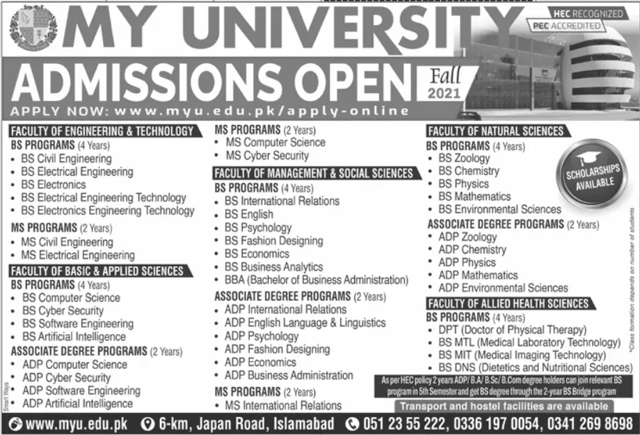 Admission in My University Admission Fall 2021 – Govt of Punjab Admissions 2021 — original advertisement