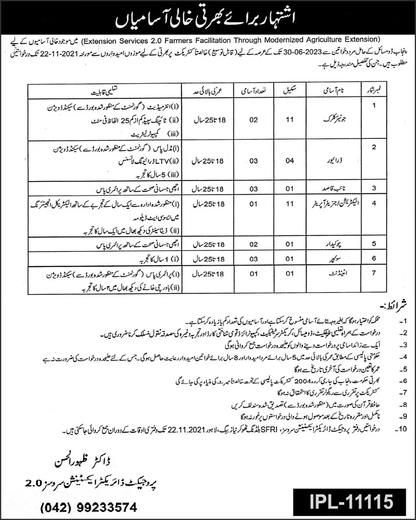 Jobs in Extension Services 2.0 Farmers Facilitations – Project Director Cadet Colleges Quetta Jobs 2021 — original advertisement