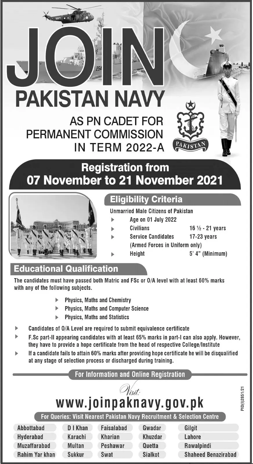 Jobs in Pakistan Navy as PN Cadet 2022-A Jobs 2021 — original advertisement