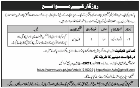 Pakistan Jobs A Project of Bain aqwami tibi tanzeen KPK – Private Company Jobs 2021 — original advertisement