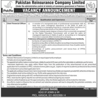 Jobs in Pakistan Pakistan Re-Insurance Company Karachi – Private Sector Organization Jobs 2021 — original advertisement