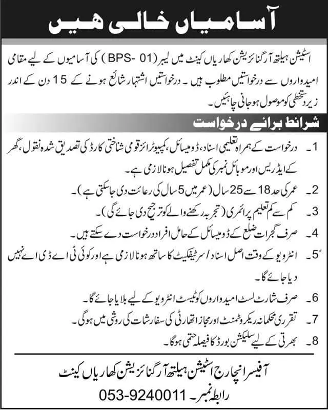 Jobs in station health organization kharyal cantt – Private Sector Organization Jobs 2021 — original advertisement