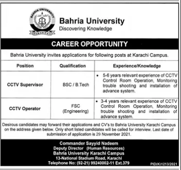 Jobs in Pakistan Bahria University Karachi Campus Jobs 2021 — original advertisement