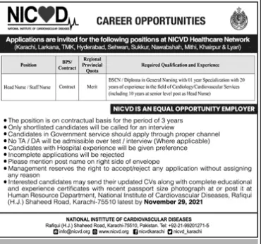 Jobs in NICVD Healthcare Karachi – Private Sector Organization Jobs 2021 — original advertisement