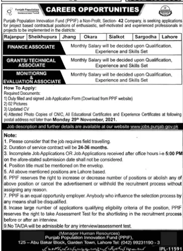Jobs in Punjab Population Innovation fund (PPIF) Punjab – Private Sector Organization Jobs 2021 — original advertisement