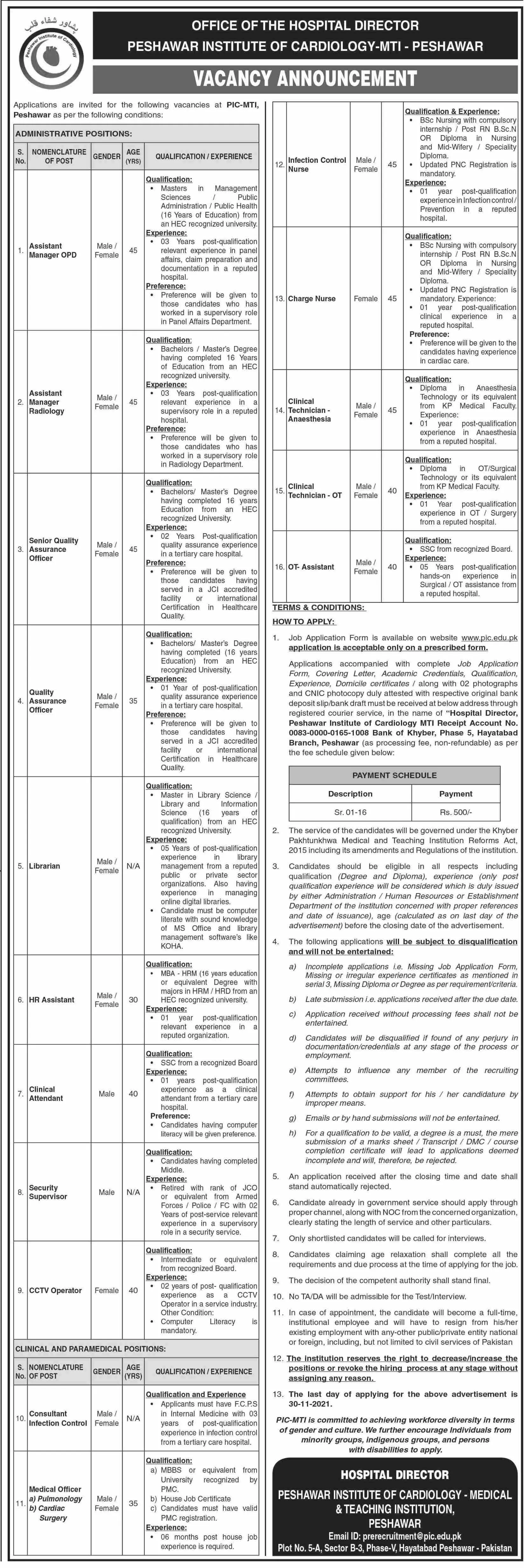 Jobs Peshawar Institute of Cardiology-MTI-Peshawar Jobs 2021 — original advertisement