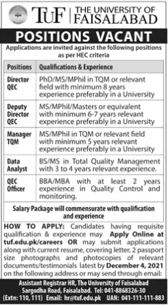 Jobs in Pakistan The University of Faisalabad – Private Sector Organization Jobs 2021 — original advertisement