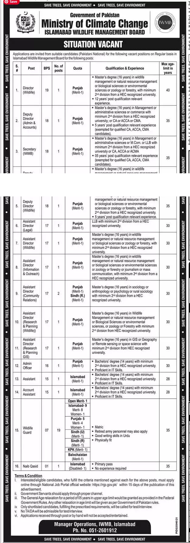 Ministry of Climate Change Islamabad Jobs 2021 Jobs 2021 — original advertisement