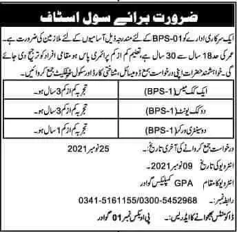 Jobs in Pakistan A Government Sector Organization Gawader – Govt of Balochistan Jobs 2021 — original advertisement