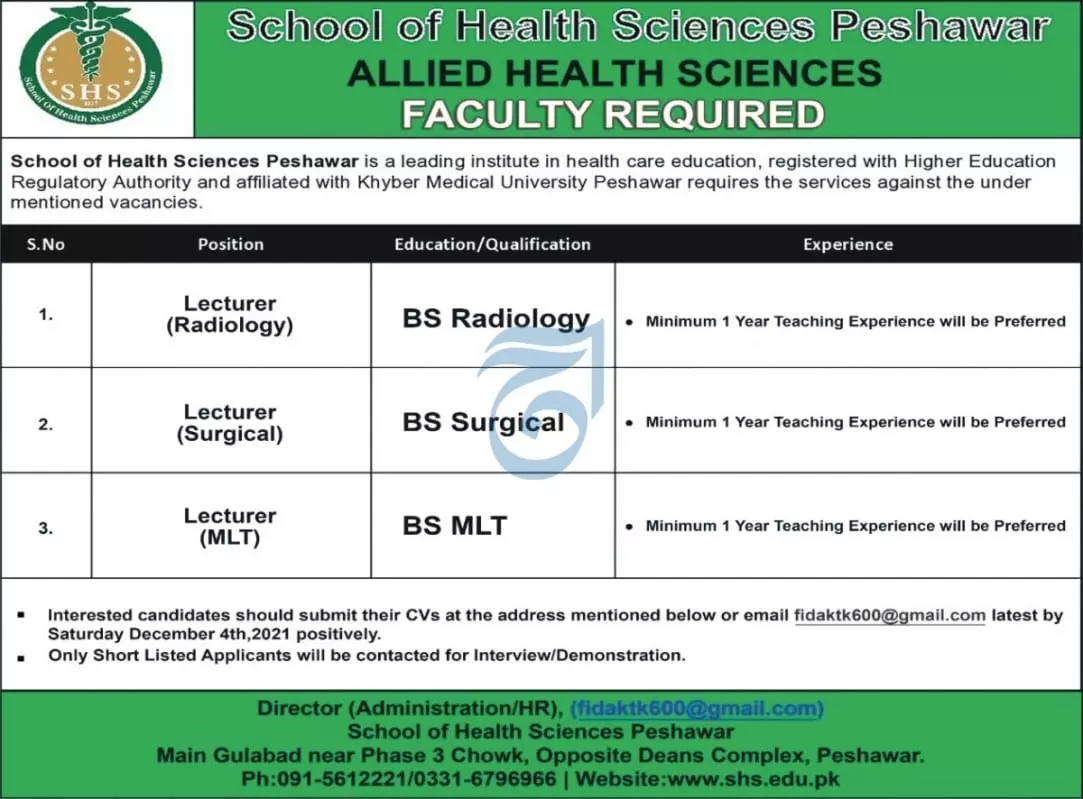 Jobs in Pakistan Schools Of Health Sciences Peshawer – Private Sector Organization Jobs 2021 — original advertisement