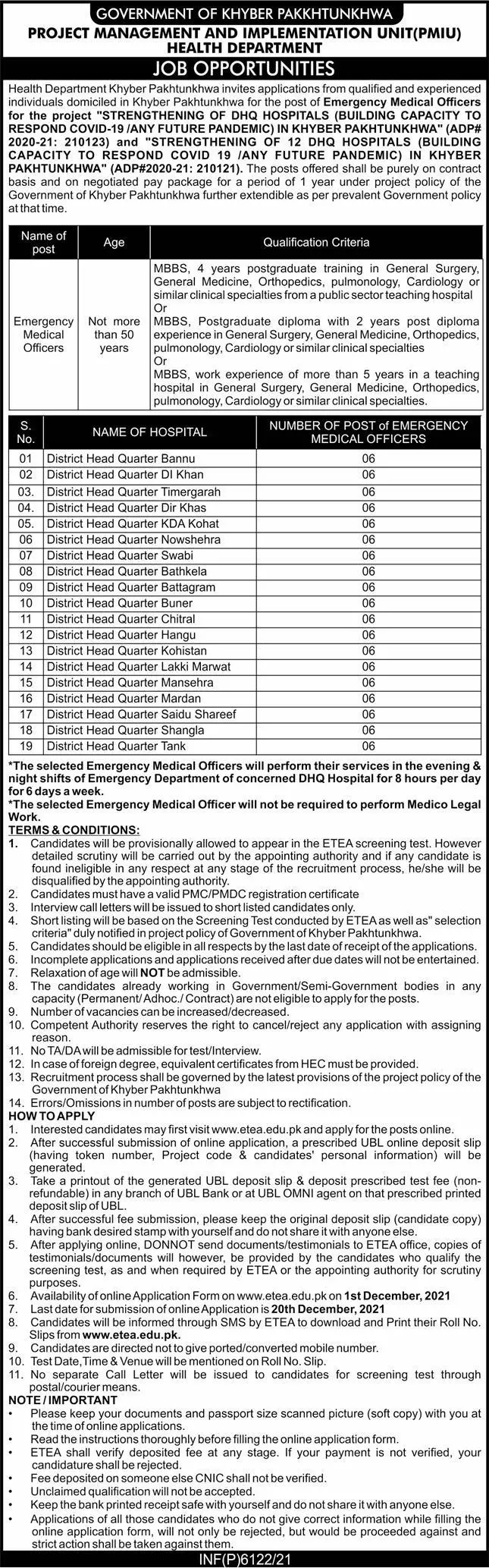 Jobs In Project Management And Implementation Unit – Health Department KPK Jobs 2021 — original advertisement