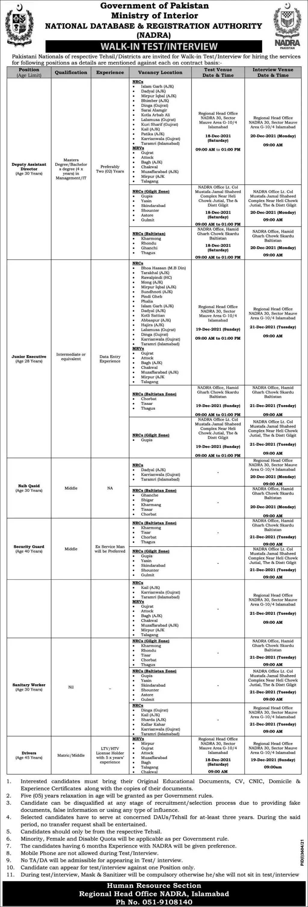 Jobs In National Database & Registration Authority Islamabad – National Database and Registration Authority Jobs 2021 — original advertisement