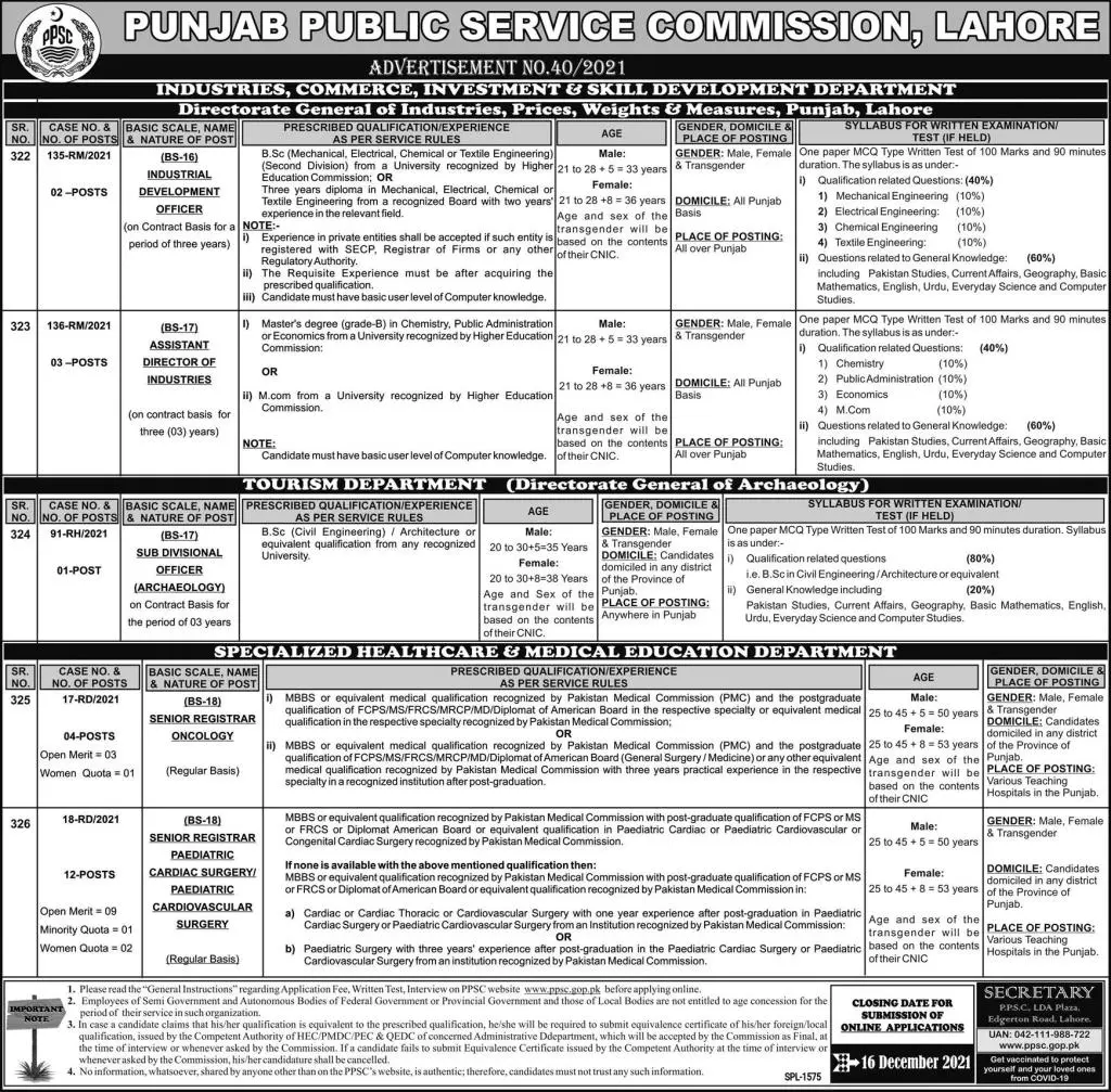 Punjab Public Service Commission Jobs 2021 – Punjab Public Service Commission Lahore Jobs 2021 — original advertisement