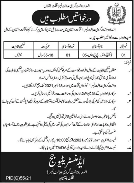 Pakistan Counter Terrorism Department Gilgit Baltistan Jobs – Government of Gilgit-Baltistan Jobs 2021 — original advertisement