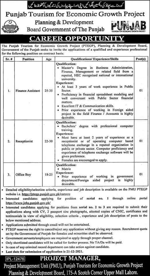 Planning & Development Board Punjab Jobs Jobs 2021 — original advertisement