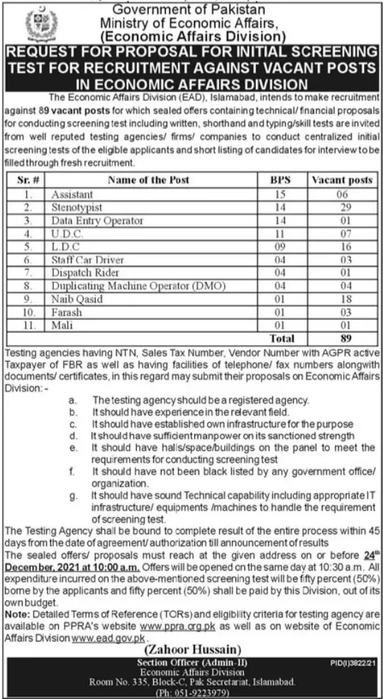 Ministry of Economic Affairs Division Jobs – Private Sector Organization Jobs 2021 — original advertisement