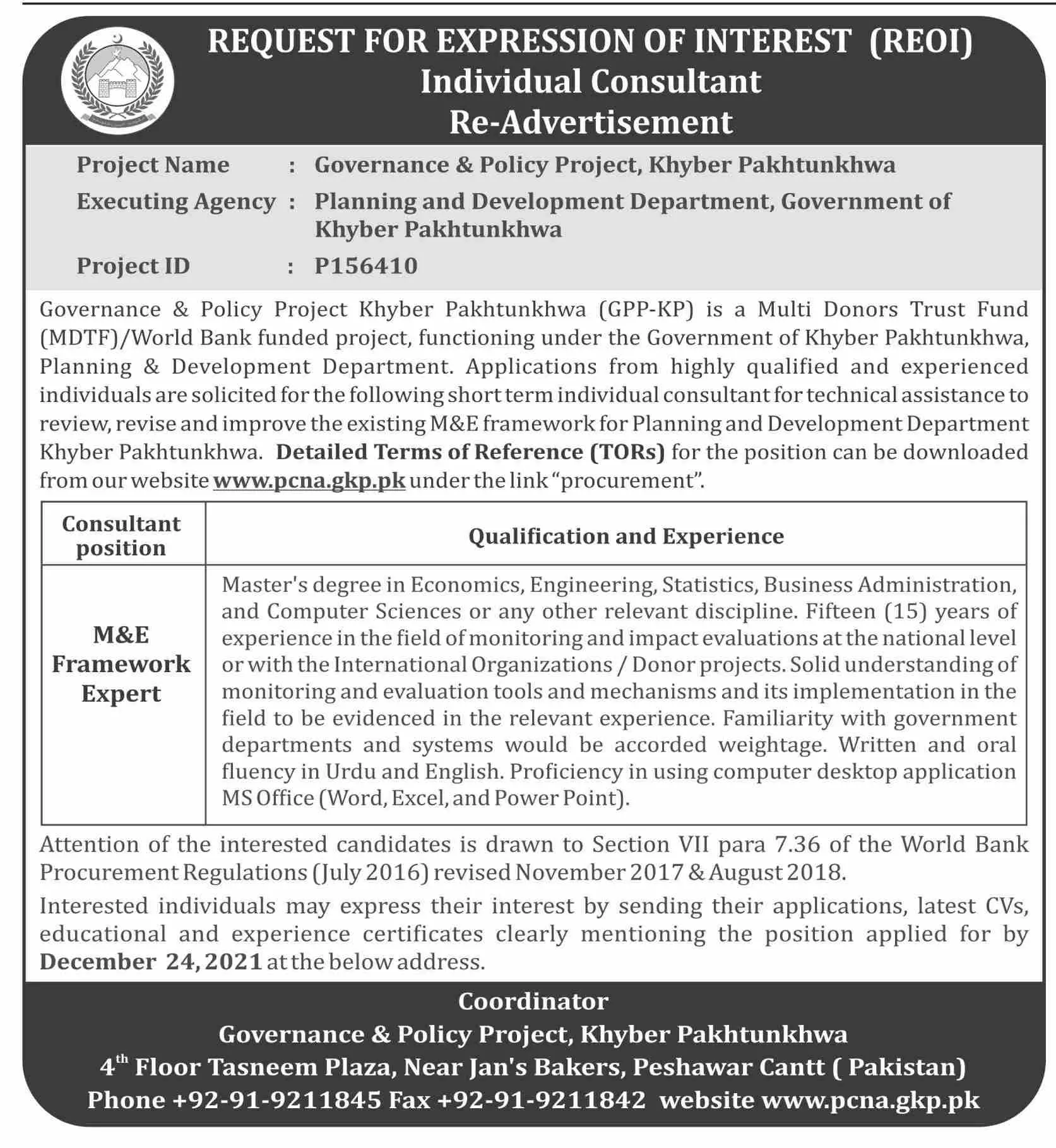 Jobs In Planning & Development Department kpk Jobs 2021 — original advertisement