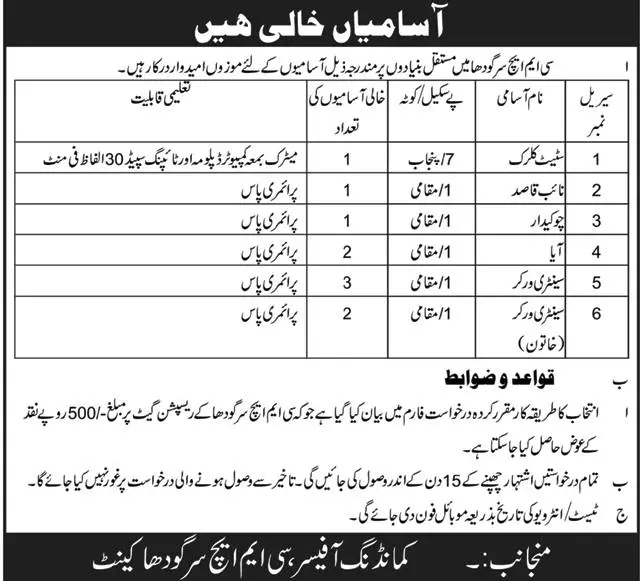 Jobs in Pakistan Health Department  CMH Sargodha Punjab – Health Department Punjab Jobs 2021 — original advertisement