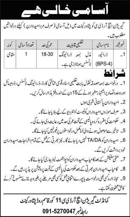 Jobs in Pakistan Garrision HRDC Peshawer Cantt Peshawer – Govt of Kpk Jobs 2021 — original advertisement