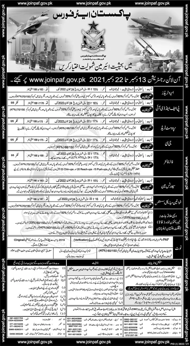Jobs in Pakistan Pakistan AirForce Pakistan – Pakistan Air Force Jobs 2021 — original advertisement