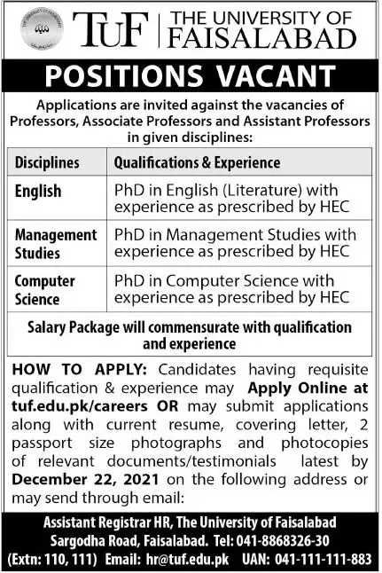 University of Agriculture Faisalabad Jobs Jobs 2021 — original advertisement