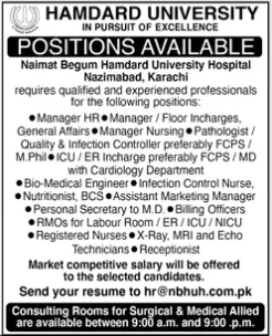 Jobs in Pakistan Hamdard University Karachi Sindh – Hamdard University Hospital Karachi Jobs 2021 — original advertisement