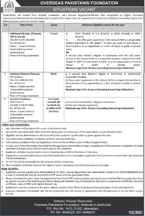 Jobs in Pakistan Overseas Pakistanis Foundation Islamabad – Overseas Employment Corporation Pakistan Jobs 2021 — original advertisement