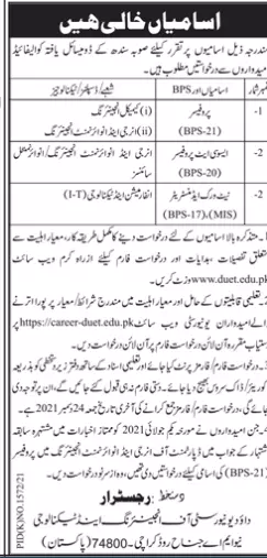 Dawood University Of Engineering & Technology Karachi Jobs – Dawood University of Engineering and Technology Karachi Jobs 2021 — original advertisement