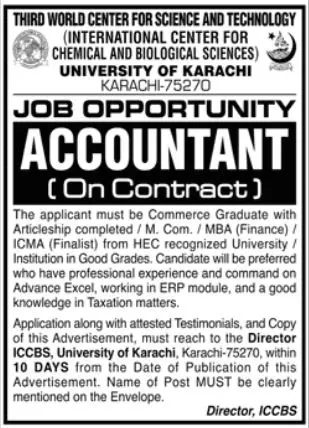 Third world center for science And Technology Karachi Jobs – Private Sector Organization Jobs 2021 — original advertisement