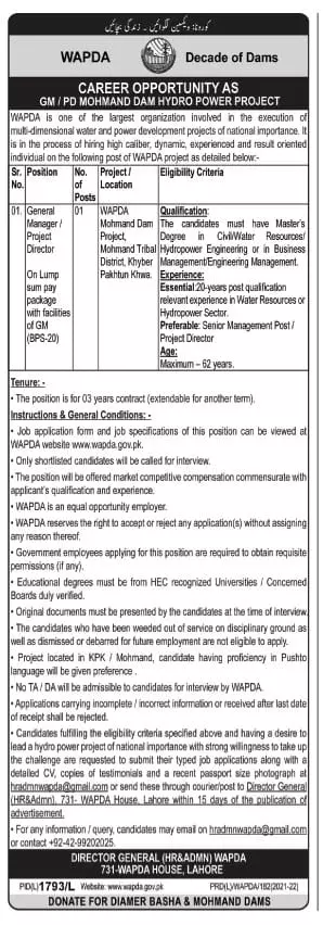 Jobs in Pakistan Wapda Jobs in Lahore – Govt of Punjab Jobs 2021 — original advertisement