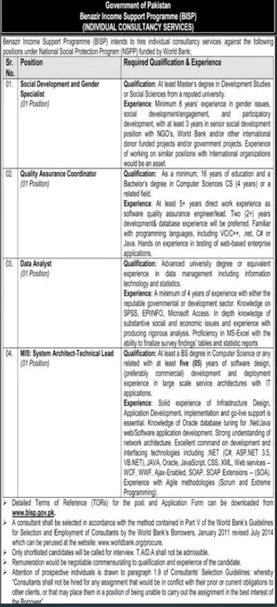 Jobs in pakistan Benazir income support Pakistan – Benazir Income Support Programme Jobs 2021 — original advertisement