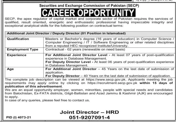 Jobs in Pakistan Securities and Exchanges Islamabad – Govt of Punjab Jobs 2021 — original advertisement