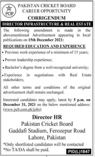 Jobs in pakistan Pakistan cricket board lahore – Pakistan Cricket Board (PCB) Jobs 2021 — original advertisement